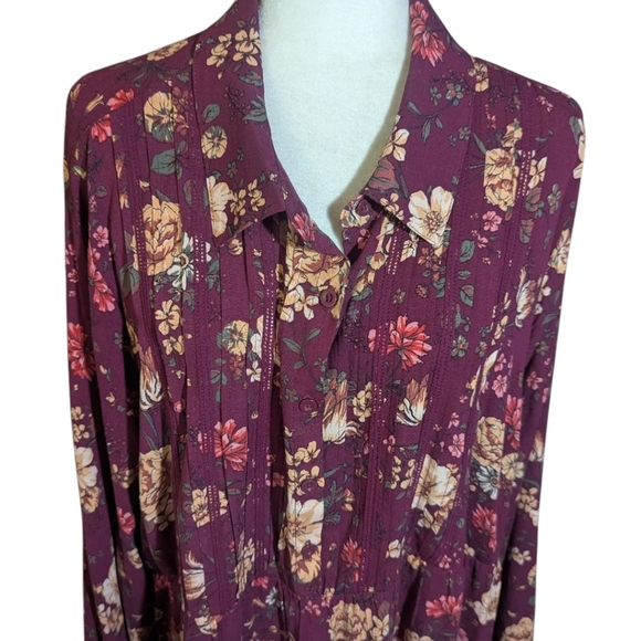 Torrid Textured Stretch Rayon Dark Academia Wine Floral Romantic Tunic Sz 3x - Picture 5 of 12